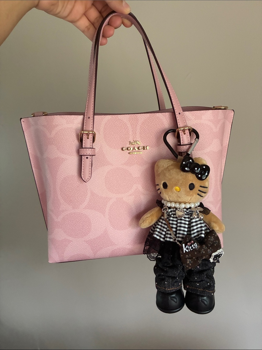 Hello Kitty Black & Beige Plush Keychain Bag Charm